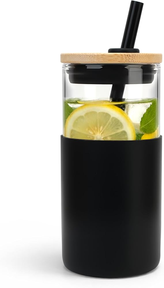 Tronco 16 oz Glass Tumbler with Bamboo Lid, Compact