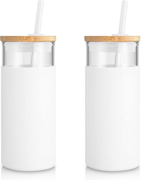Tronco 20 oz Glass Tumbler with Bamboo Lid, 2-Pack