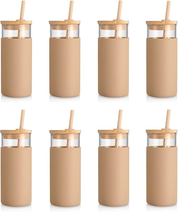 Tronco 20 oz Glass Tumbler with Bamboo Lid, 8-Pack