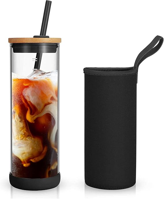 Tronco 24 oz Glass Tumbler with Bamboo Lid & Nylon Sleeve