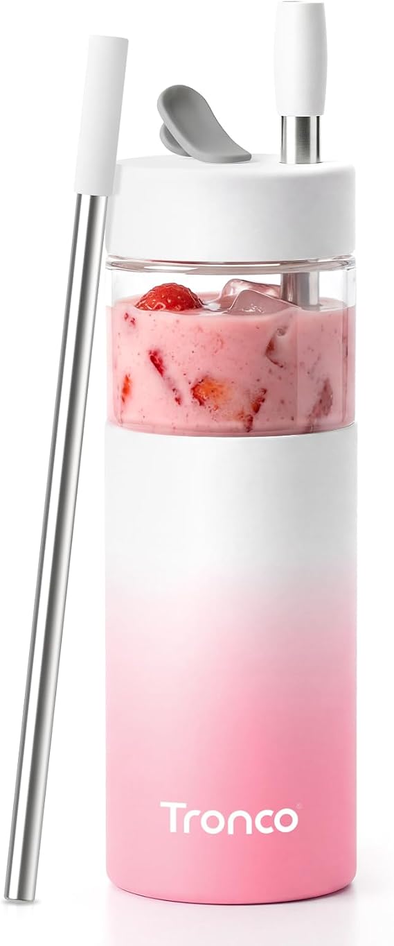 Tronco 24 oz Glass Tumbler with Silicone Lid & Steel Straws